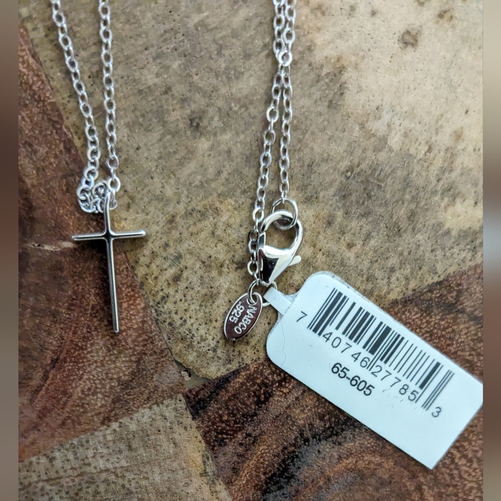 Nabco 925 18"  Dainty Sterling Silver Cross Necklace + Tom Hardy Cloth Nwt ❤️